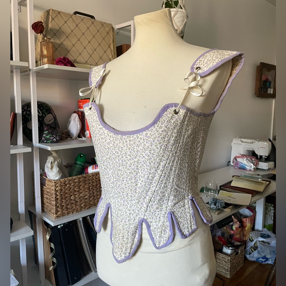 Floral Corset Top with Purple Trim